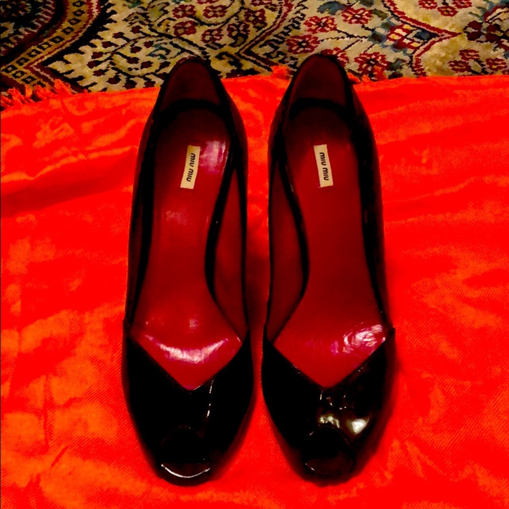 Miu Miu Open Toe Patent Leather Heels